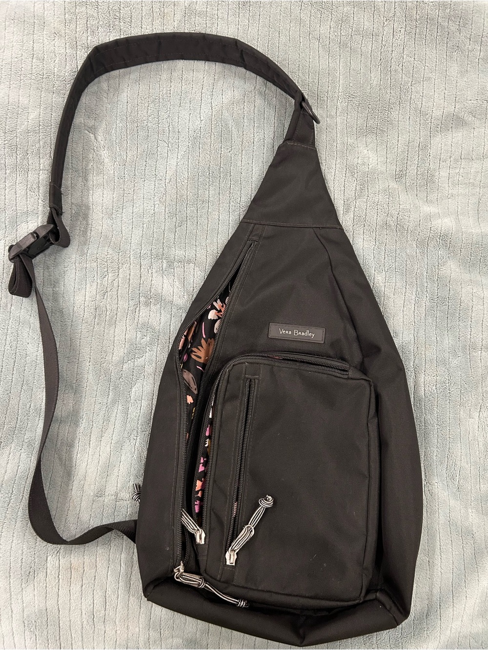 Vera Bradley Black Sling Belt Bag with Floral Lining
